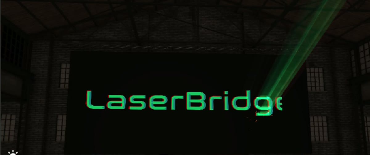 LaserBridge drawing its own name in laser inside a virtual venue