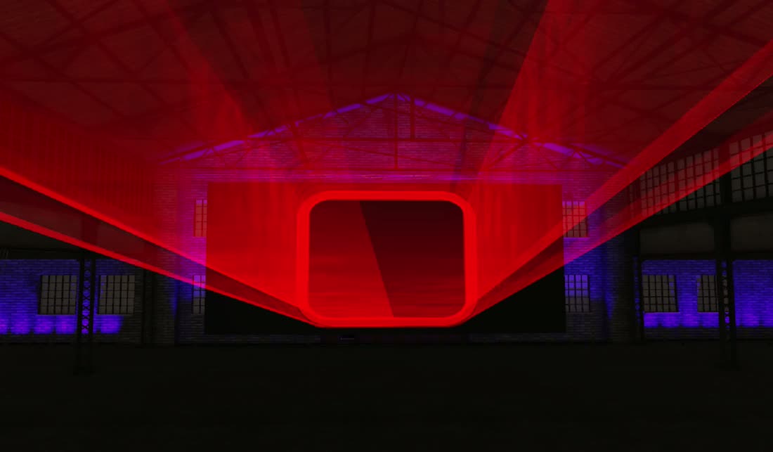 Red laser plane sweeping a traced rounded rectangle